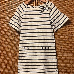 Nautica White and Navy Striped Girls Dress with Bow size 6 EUC